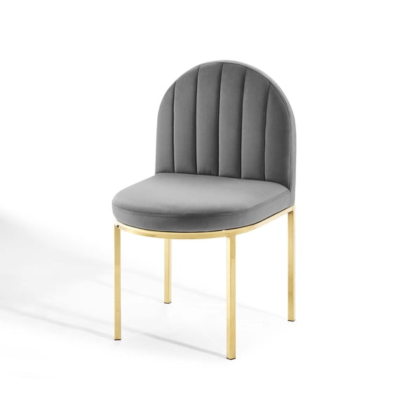 Tufted Side Dining Chair, Velvet, Gold Grey Gray, Modern Contemporary Urban Design, Kitchen Room Cafe Bistro Restaurant Hospitality