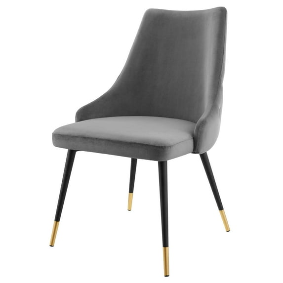 Tufted Side Dining Chair, Velvet, Grey Gray, Modern Contemporary Urban Design, Kitchen Room Cafe Bistro Restaurant Hospitality