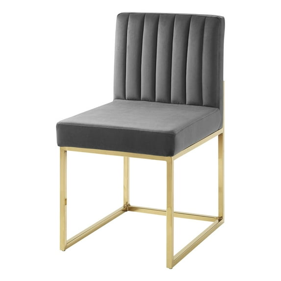 Tufted Side Dining Chair, Velvet, Metal Steel, Gold Grey Gray, Modern Contemporary Urban Design, Kitchen Room Cafe Bistro Restaurant Hospitality