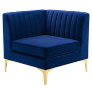 Tufted Sofa Corner Chair, Velvet, Blue Navy, Modern Contemporary Urban Design, Living Lounge Room Hotel Lobby Hospitality