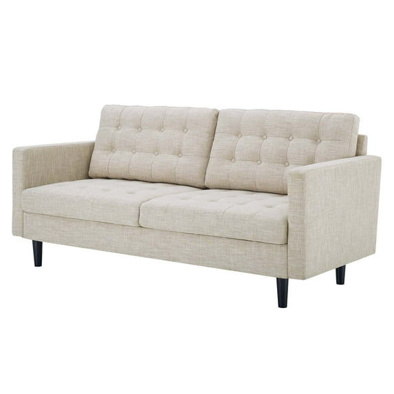 Tufted Sofa, Fabric, Beige, Modern Contemporary Urban Design, Living Lounge Room Hotel Lobby Hospitality