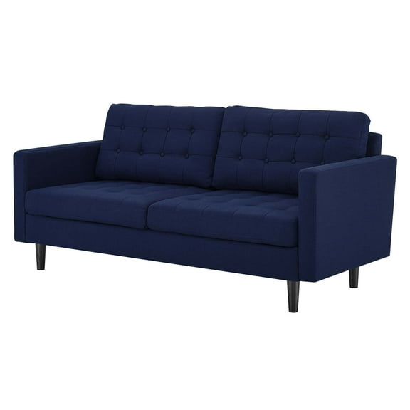 Tufted Sofa, Fabric, Dark Blue, Modern Contemporary Urban Design, Living Lounge Room Hotel Lobby Hospitality