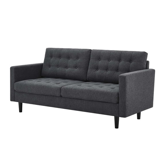 Tufted Sofa, Fabric, Dark Grey Gray, Modern Contemporary Urban Design, Living Lounge Room Hotel Lobby Hospitality