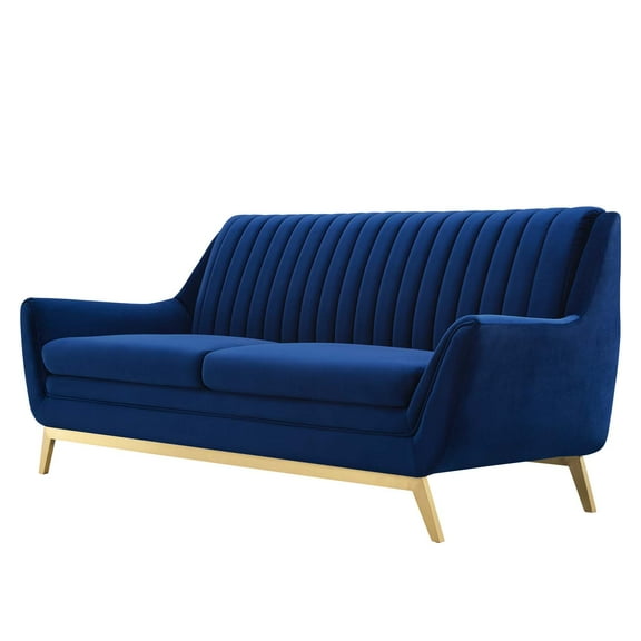 Tufted Sofa, Velvet, Blue Navy, Modern Contemporary Urban Design, Living Lounge Room Hotel Lobby Hospitality