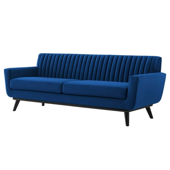 Tufted Sofa, Velvet, Blue Navy, Modern Contemporary Urban Design, Living Lounge Room Hotel Lobby Hospitality