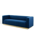thumbnail image 1 of Tufted Sofa, Velvet, Blue Navy, Modern Contemporary Urban Design, Living Lounge Room Hotel Lobby Hospitality, 1 of 9