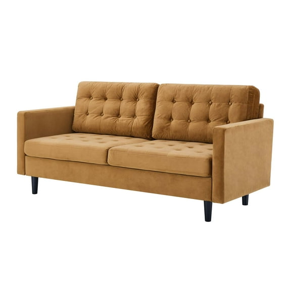 Tufted Sofa, Velvet, Brown, Modern Contemporary Urban Design, Living Lounge Room Hotel Lobby Hospitality
