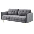 thumbnail image 1 of Tufted Sofa, Velvet, Grey Gray, Modern Contemporary Urban Design, Living Lounge Room Hotel Lobby Hospitality, 1 of 10
