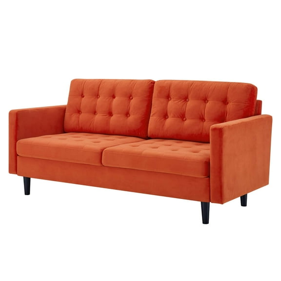 Tufted Sofa, Velvet, Orange, Modern Contemporary Urban Design, Living Lounge Room Hotel Lobby Hospitality
