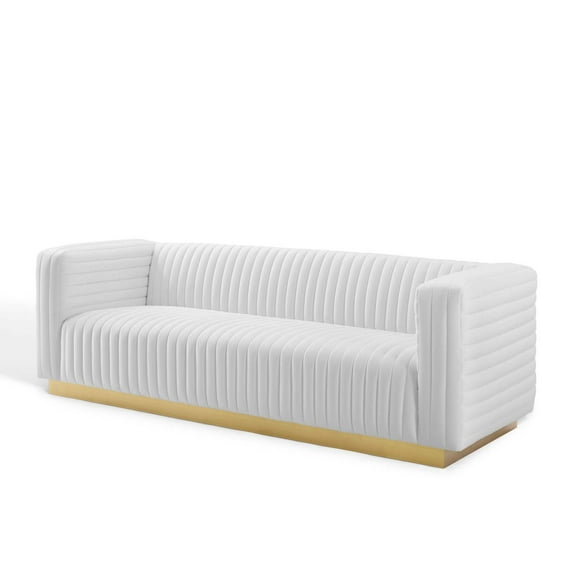 Tufted Sofa, Velvet, White, Modern Contemporary Urban Design, Living Lounge Room Hotel Lobby Hospitality