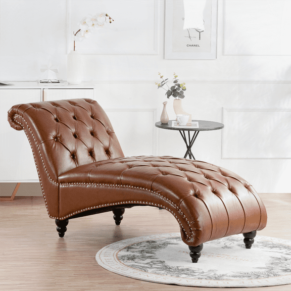 Tufted Solid Wood Armless Chaise Lounge - 1-Piece with Non-Slip Pads