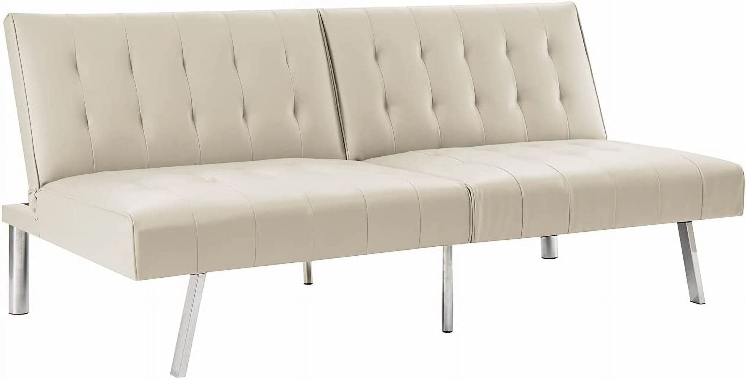Tufted Split Back Futon Sofa Bed, Cream Faux Leather Sofa, Cream Futon