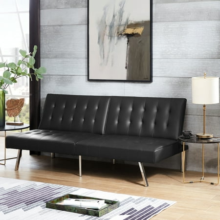 Tufted Split Back Futon Sofa by Naomi Home-Color:Black,Style:Linen