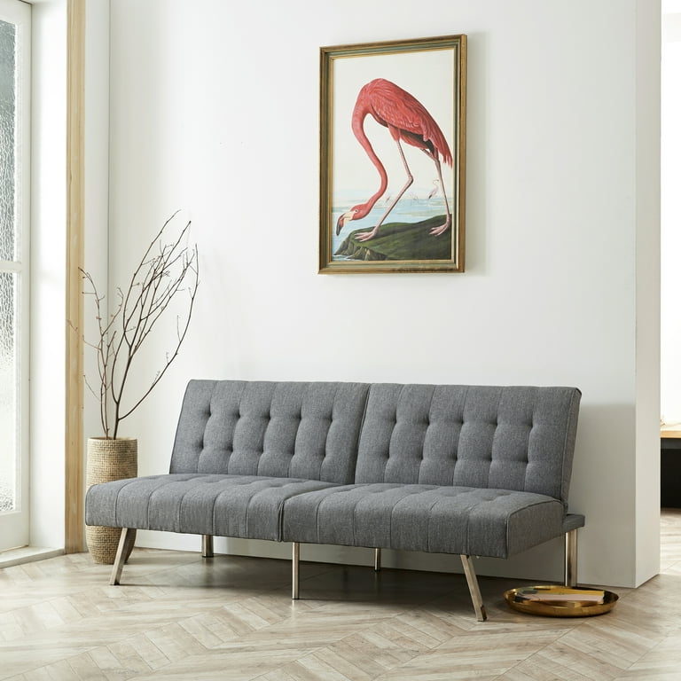 Tufted Split Back Futon Sofa by Naomi Home Color Gray Material