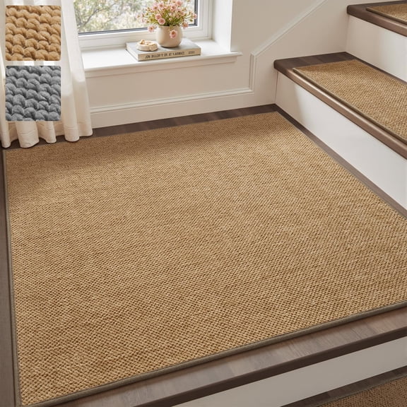Tufted Square Stair Landing Rug 31"x31" Beige Non-Slip Indoor Use