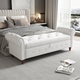 thumbnail image 1 of Tufted Storage Bench, Fabric Upholstered Bed Bench with Rolled Armed Button Tufted Design, Storage Ottoman Bench with Solid Wood Legs,End of Bed Bench Seat for Bedroom Living Room, Cream White, 1 of 7