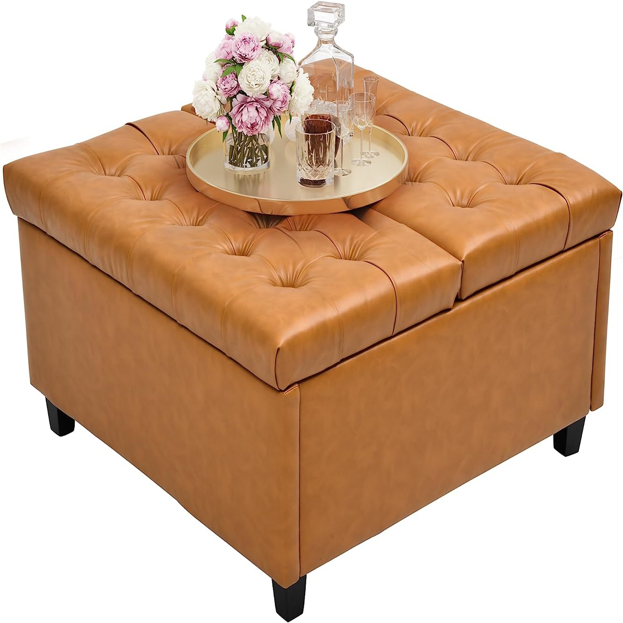 Tufted Storage Ottoman Lift Top Coffee Table Brown