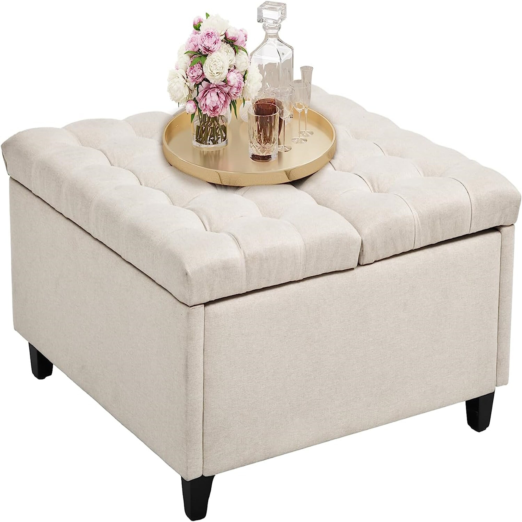 Tufted Storage Ottoman Lift Top Coffee Table White