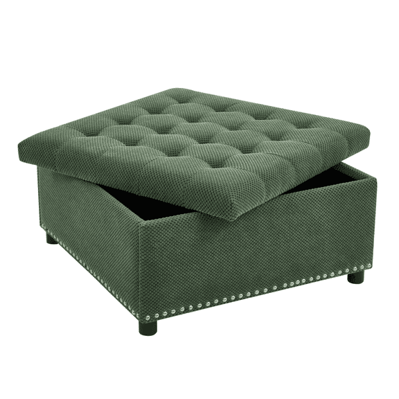 Tufted Storage Ottoman with Nailhead Trim Square Upholstered Coffee Table