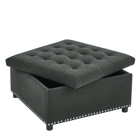 Tufted Storage Ottoman with Nailhead Trim Square Upholstered Coffee Table