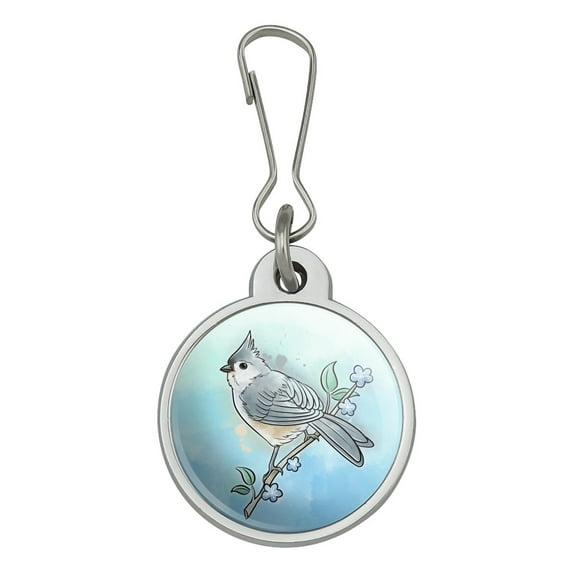 Tufted Titmouse Watercolor Northeastern Bird Jacket Handbag Purse Luggage Backpack Zipper Pull Charm