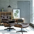 thumbnail image 1 of Tufted Top Grain Leather Swivel Lounge Chair and Ottoman, 1 of 5