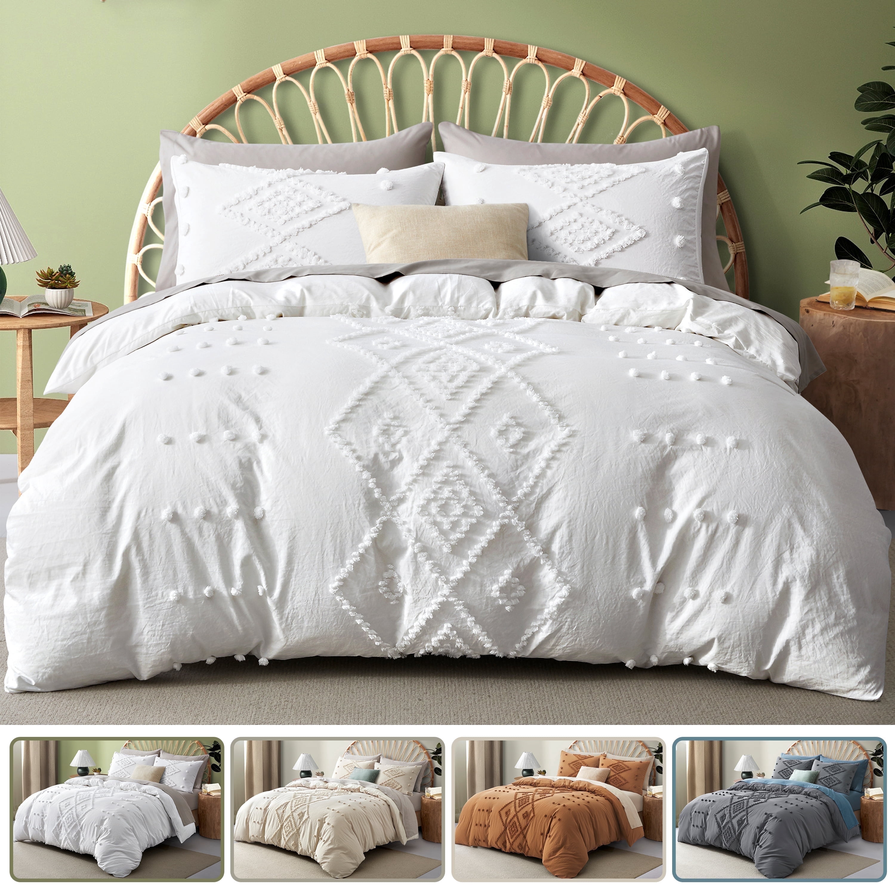Twin Duvet Cover, Soft Bedding Set for All Seasons, Comforter Set, Boho Embroidery, Multi Colors & Sizes Available(White, 2 Pcs, 68"x 90")