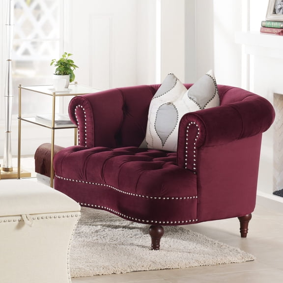 Tufted Upholstered Chair in Burgundy / Premium Foam for Comfort