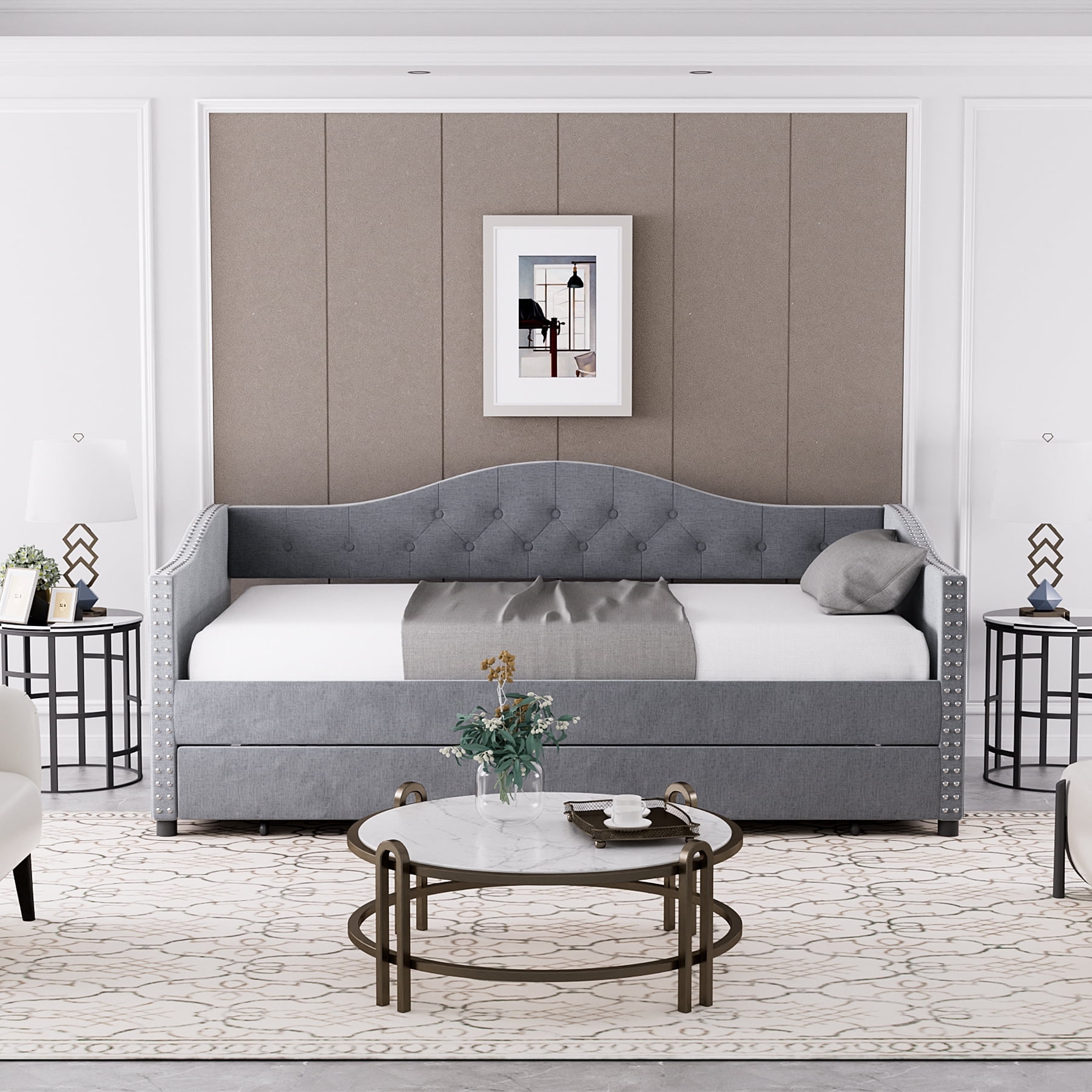 Sesslife Upholstered Daybed with Storage, Twin Size Linen Upholstered ...