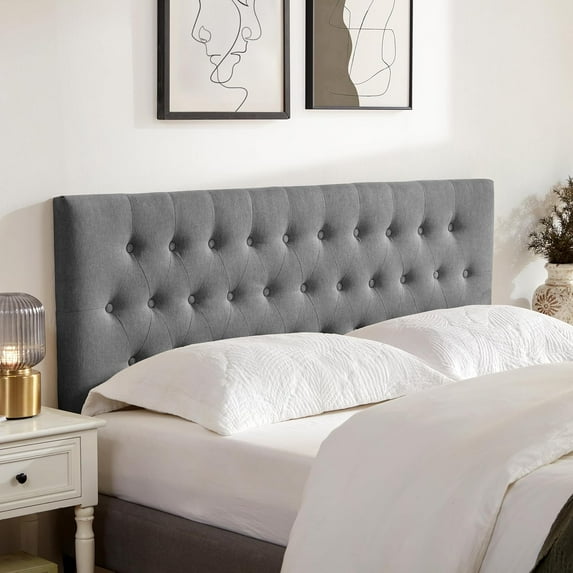 Tufted Upholstered Headboard Full Size, Solid Wood Head Board with Durable Metal Legs, Adjustable Height Full XL headboard from 37” to 51” Fabric Headboard in Modern Button Design, Grey