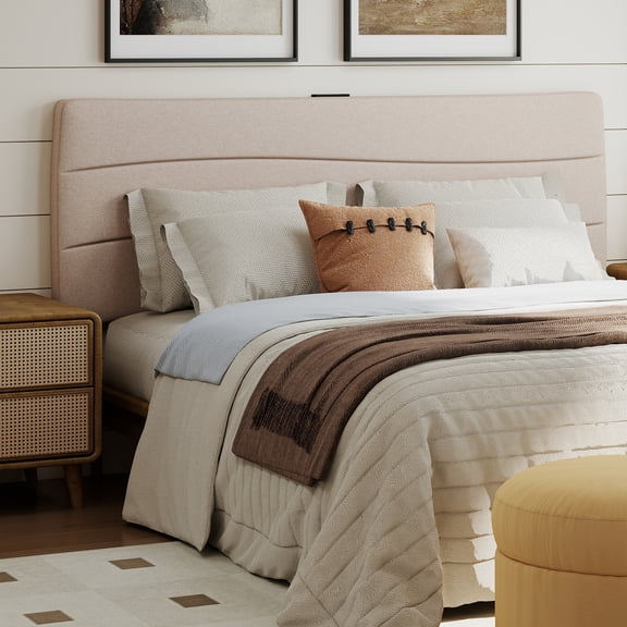 Tufted Upholstered Headboard Queen Size, Solid Wood Head Board with Durable Metal Legs, Adjustable Height Bed headboard from 37” to 51” Fabric Headboard in Modern Button Design, Beige
