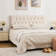 JONPONY Tufted Upholstered Headboard Queen Size, Solid Wood Head Board with Adjustable Height Headboard from 37 to 51,Bed Frame Adapters,Beige,Headboard Only