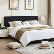 JONPONY Upholstered Queen Headboard,Solid Wood Head Board with Linen Fabric,Adjustable Height Headboard from 37 to 51,Bed Frame Adapters,Headboard Only,Black