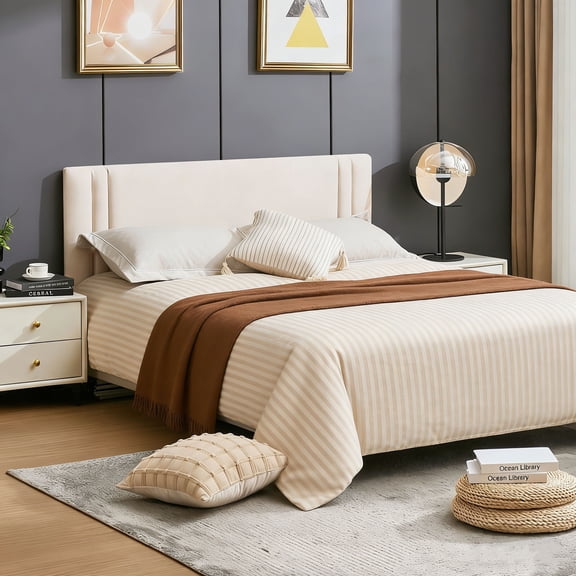 JONPONY Upholstered Twin Headboard,Solid Wood Head Board with Linen Fabric,Adjustable Height Headboard from 37" to 51",Bed Frame Adapters,Headboard Only,Beige