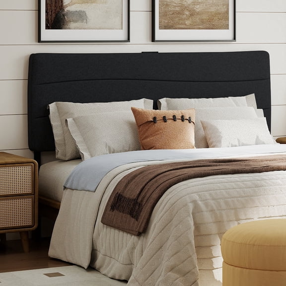 Tufted Upholstered Headboard Queen Size, Solid Wood Head Board with Durable Metal Legs, Adjustable Height Bed headboard from 37” to 55” Fabric Headboard in Modern Button Design, Black