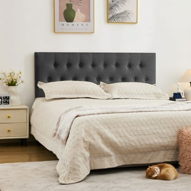 JONPONY Tufted Upholstered Headboard Twin Size, Solid Wood Head Board with  Adjustable Height  Headboard from 37" to 51",Bed Frame Adapters,Black,Headboard Only
