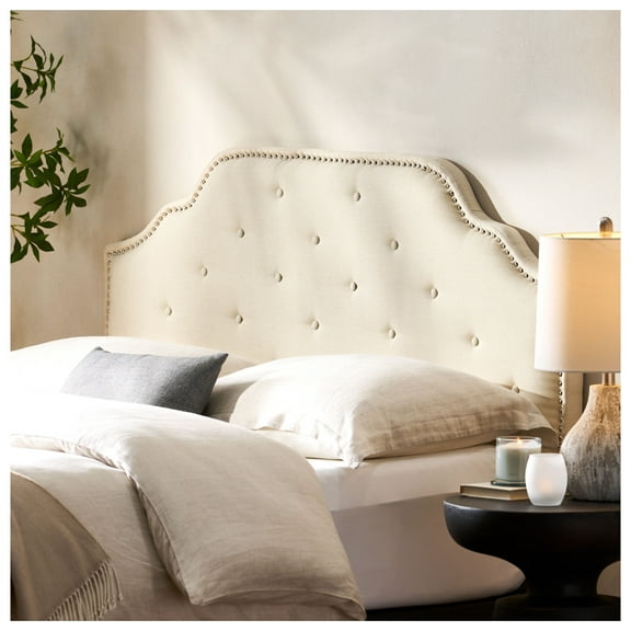 Tufted Upholstered Headboard Queen Size, Solid Wood Head Board with Durable Metal Legs, Adjustable Height Queen headboard with Nailhead Trim,fabric Headboard in Modern Button Tuffted Design