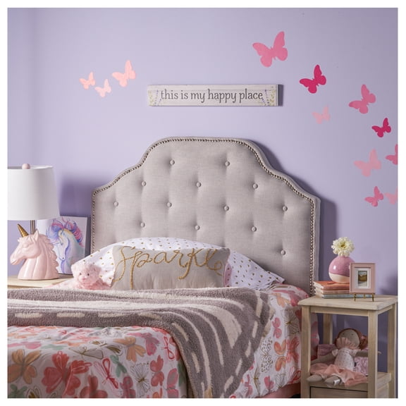 Tufted Upholstered Headboard Twin Size, Solid Wood Head Board with Durable Metal Legs, Adjustable Height Twin headboard with Nailhead Trim,fabric Headboard in Modern Button Tuffted Design