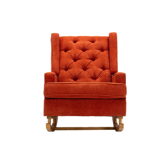 Tufted Upholstered High Back Rocker Chair with Wood Base,Linen Fabric Armchair Accent Chair with Padded Seat,Single Sofa for Living Room Bedroom Office,Orange