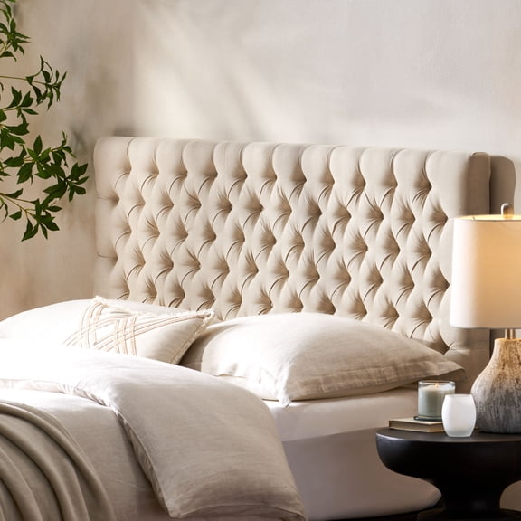 Tufted Upholstered Queen Size Bed Headboard in Modern Button Design, Adjustable Solid Wood Head Board, Solid Wood Head Board with Durable Metal Legs in Bedroom