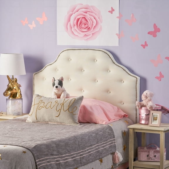 Tufted Upholstered Twin Size Headboard with Solid Wood & Metal Legs, Adjustable & Nailhead Trim, Modern Button Tuffted Design for Bedroom