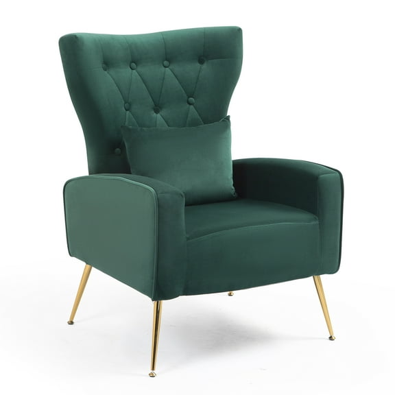 Tufted Upholstered Velvet Armchair for Living room, Bedroom, Green