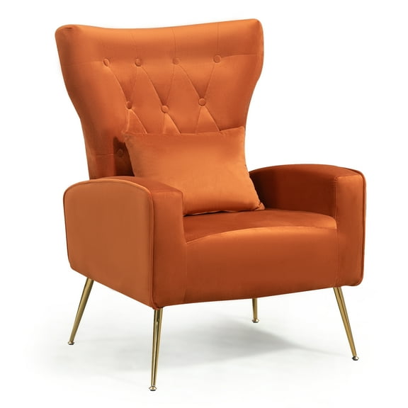 Tufted Upholstered Velvet Armchair for Living room, Bedroom, Orange
