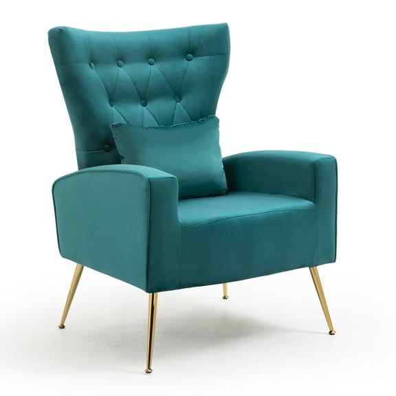 Tufted Upholstered Velvet Armchair for Living room, Bedroom, Turquoise