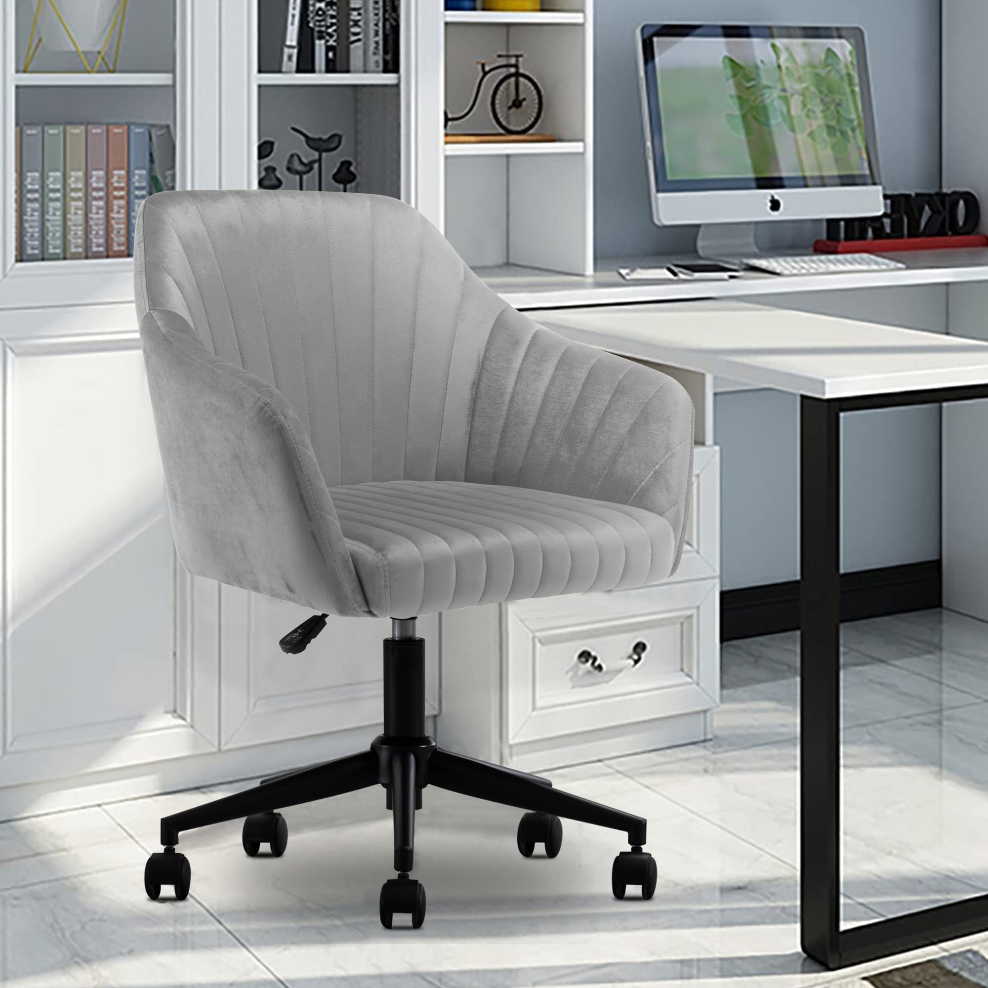 Tufted Vanity Chair with Wheels, 360° Swivel Upholstered Computer Task