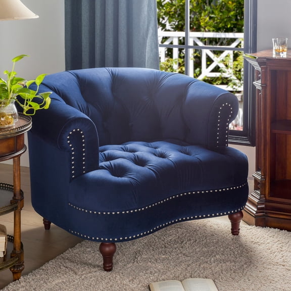 Tufted Velvet Accent Chair | For Foyer, Welcoming Guests | Hand - applied Nailhead Decoration, High - strength Springs | Solves Lack of Luxury Feel