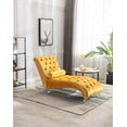 thumbnail image 1 of Tufted Velvet Chaise Lounge, Leisure Upholstered Sofa Couch with Acrylic Feet and Lumbar Pillow, Modern Upholstered Couch with Tufted Button for Living Room, Bedroom and Reading Room, Yellow, 1 of 9