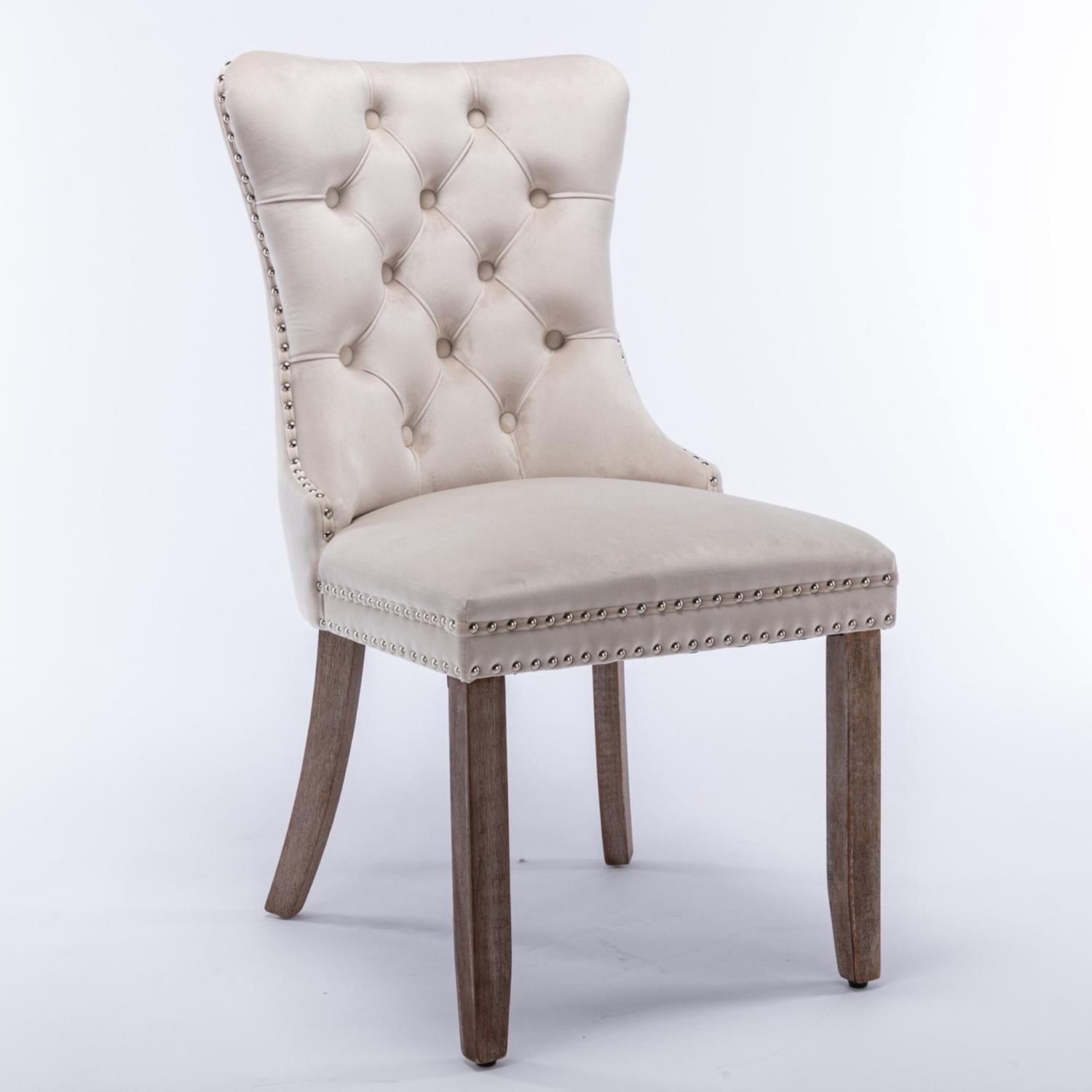 Tufted Velvet Dining Chair with Solid Wood Frame and Nailhead Trim, High-End Side Chair and Accent Seating for Dining Room, Beige