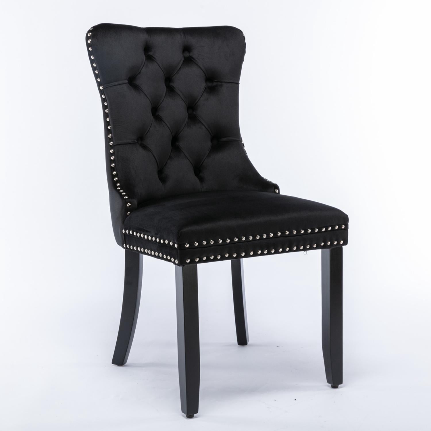 Tufted Velvet Dining Chair with Solid Wood Frame and Nailhead Trim, High-End Side Chair and Accent Seating for Dining Room, Black