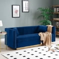 thumbnail image 1 of 78" Velvet Loveseat Sofa, Modern Vertical Channel Tufted Accent Sofa with Button Tufted and 2 Pillows, 2 Seater Upholstered Cloud Couch for Living Room, Apartment, Office, 900LBS, Blue, 1 of 6